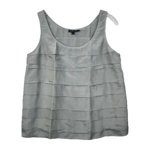 EILEEN FISHER Gray 100% Silk Layered‎ Tiered Ruffle Chic Flowy Blouse Tank SMALL